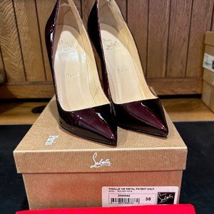 Christian Louboutin Pigalle 120 Metal Patent Calf R022  Rouge Noir Size 38